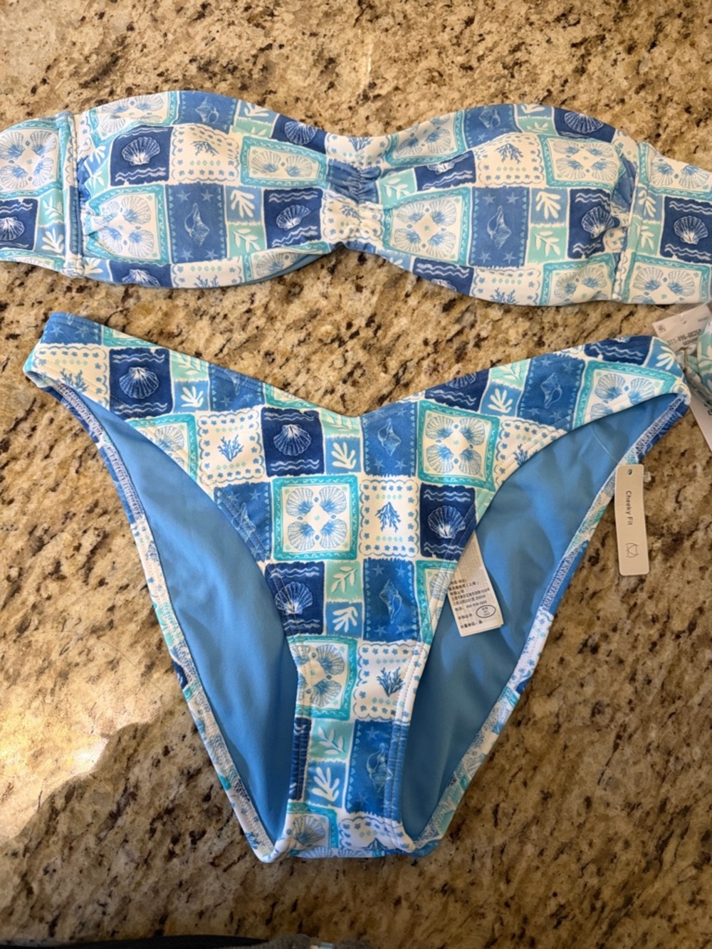 Blue seashell print Bandeau Bikini Set